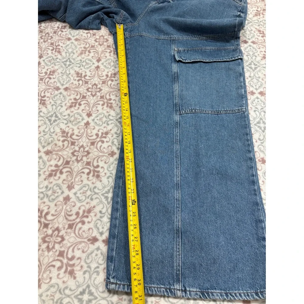 Forever 21+ Premium Blue Cargo Jeans Wide Leg High Rise Plus Size 18 Elastic Bac